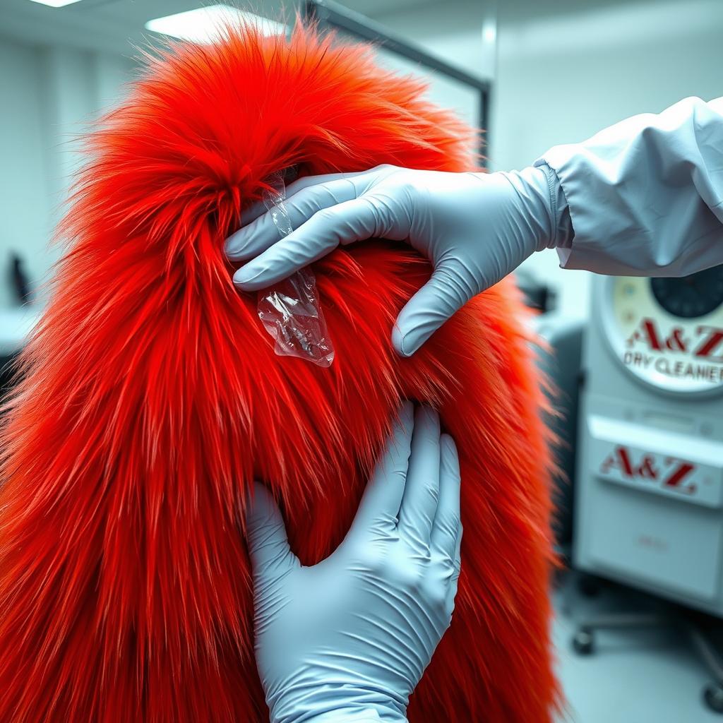 Fox fur jacket receiving specialized cleaning treatment at A &amp; Z Dry Cleaners