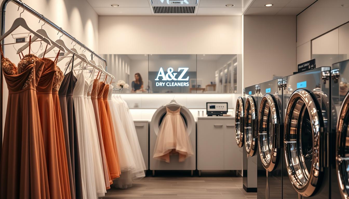 Professional evening dress cleaning process at A &amp; Z Dry Cleaners in UK