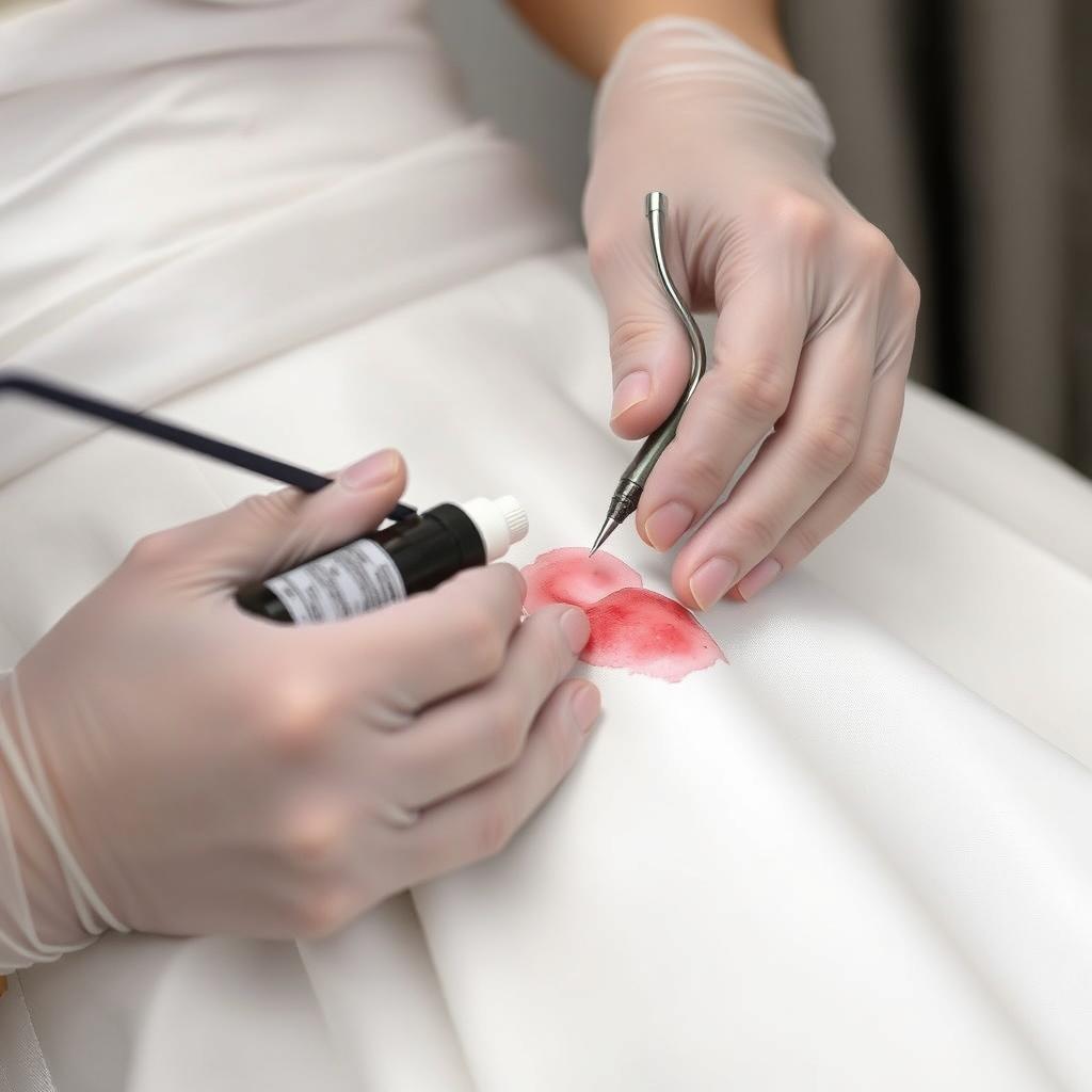 Stain treatment during professional Wedding Dress Cleaning in UK