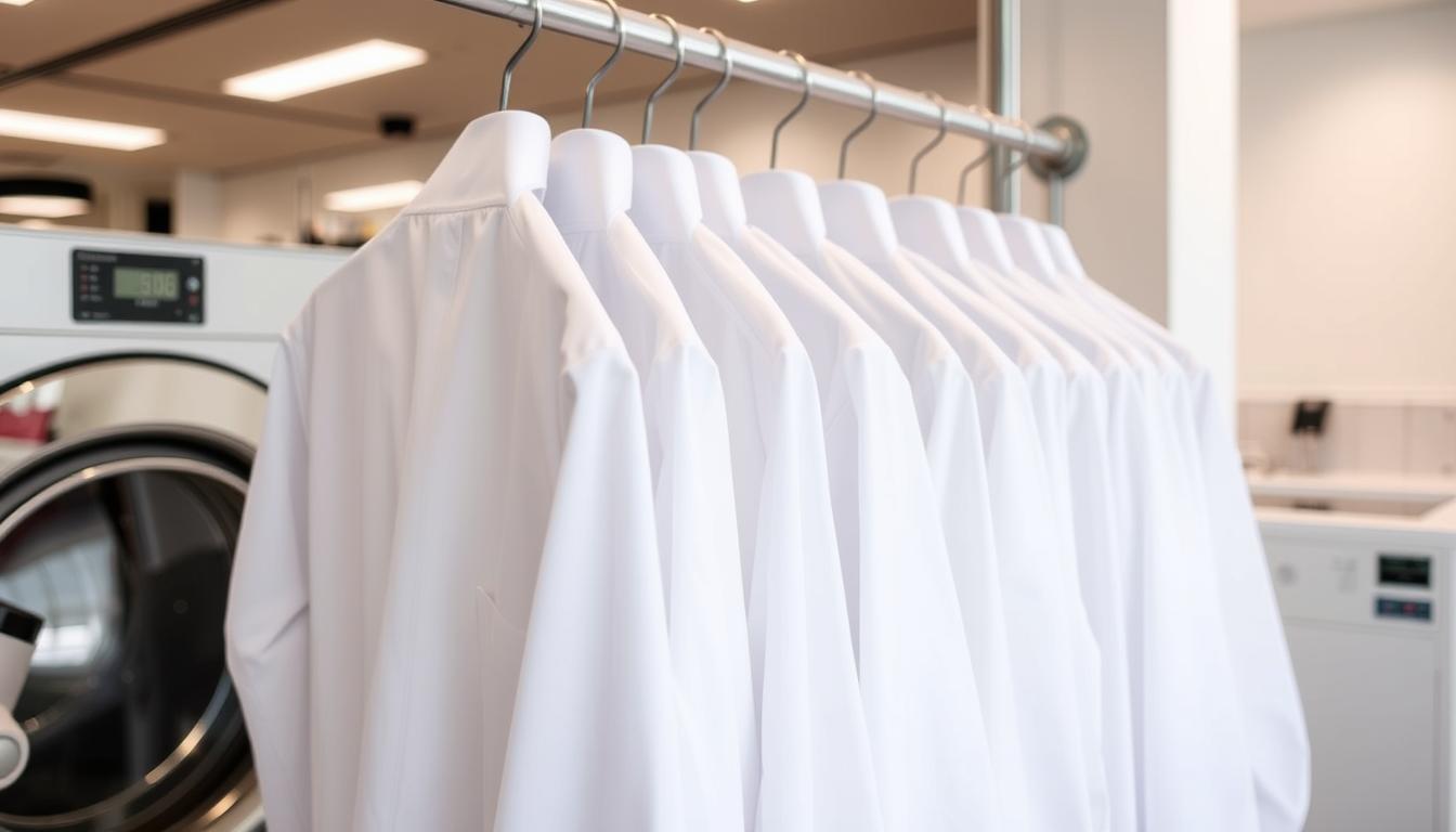 Professional shirt dry cleaning process in St Albans showing pressed shirts