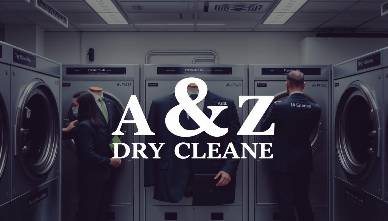 A &amp; Z Dry Cleaners logo with professional suit cleaning equipment in the background in St Albans