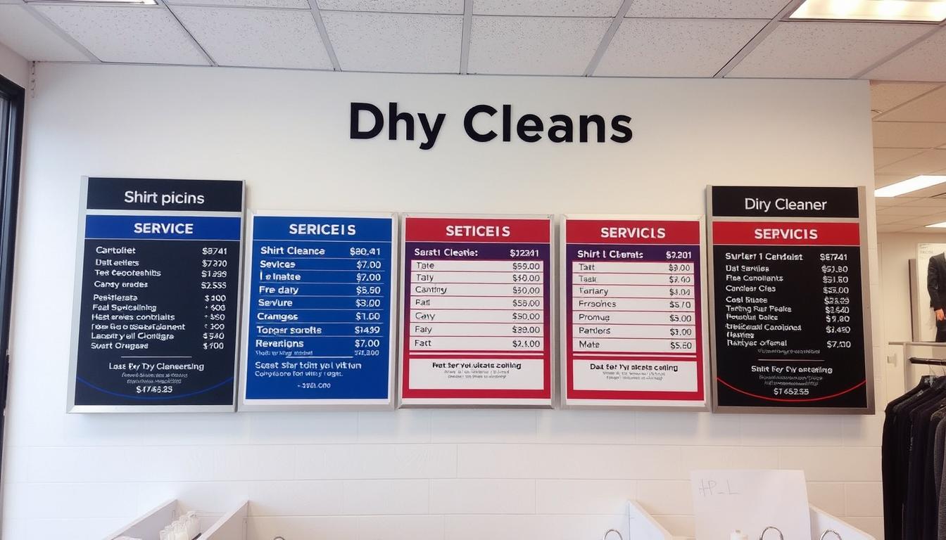 A &amp; Z Dry Cleaners pricing display for shirt dry cleaning services in St Albans