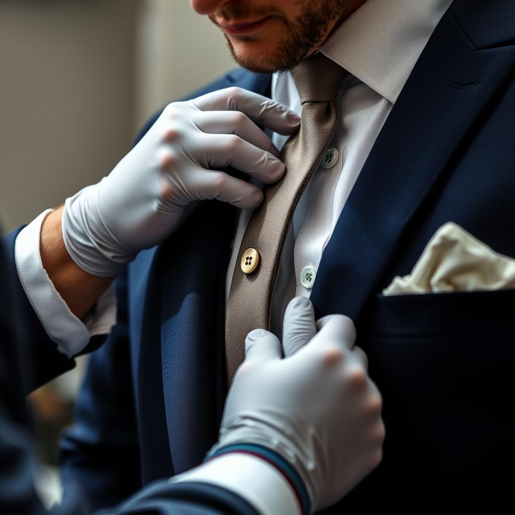 Groom suit inspection process at A &amp; Z Dry Cleaners